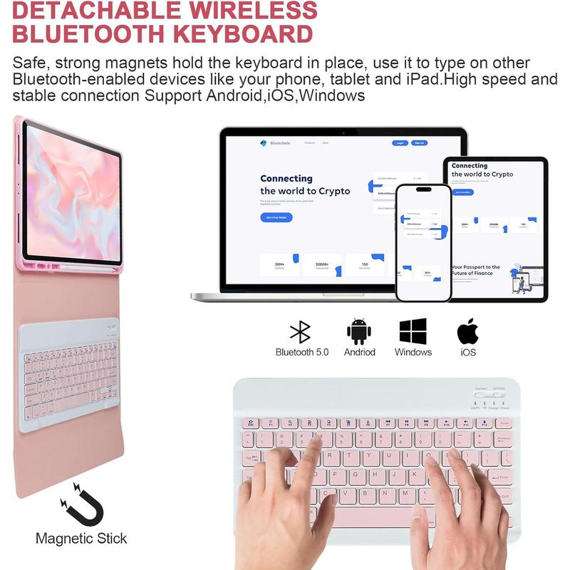 Keyboard Case for iPad Air 13 2024 M2,iPad Pro 12.9 '' 6th 5th Generation,iPad Pro 12.9'' Generation Case with Keyboard 2022,Detachable  Keyboard for iPad Pro 12.9'' with Pencil Holder,Pink