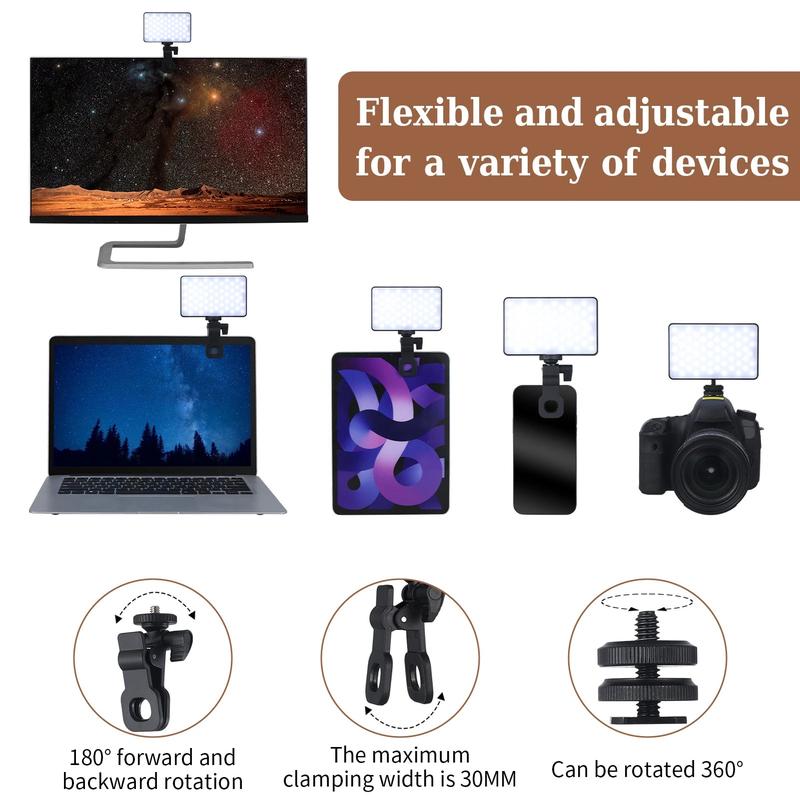 120 LED Phone Light, Selfie Light, Rechargeable Clip Video Light, Adjusted 3 Light Modes, suitable for Phone, Camera, Laptop