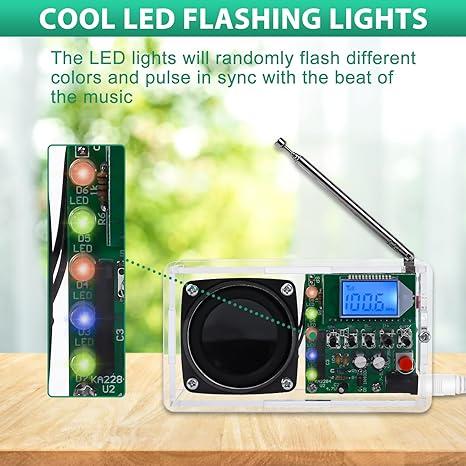 FM Radio Kit, Soldering Project Radio with LED Flashing Lights DIY Radio Kits FM 76-108MHz for STEM Educational