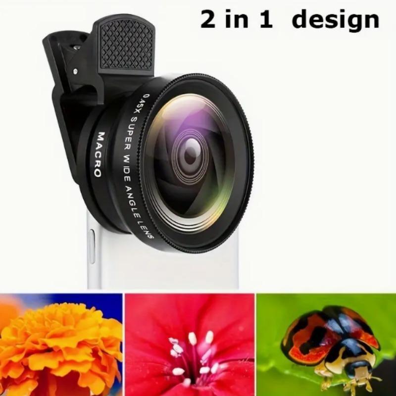 2-in-1 Smartphone Camera Lens Kit, 0.45X Ultra-Wide Angle & 10X Macro Lens, High Definition, Universal Clip-on Design Camera Lens for Mobile Phone, Portable for Outdoor Travel Photography