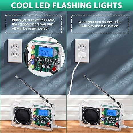 FM Radio Kit, Soldering Project Radio with LED Flashing Lights DIY Radio Kits FM 76-108MHz for STEM Educational