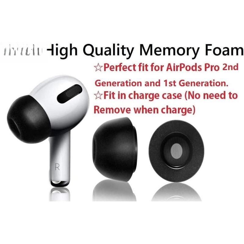 Tips Compatible with AirPods Pro 2nd gen. and 1st gen, No  Eartips . Anti-Slip Eartips, Fit in The  Case, 4 Pairs (XS S M L,  Black)