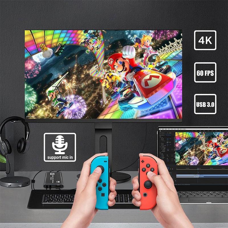 4K HD to USB 3.0 Video Capture Card Compatible Nintendo Switch 1080P 60FPS Cam Link Card Game Capture Card Adapter Screen Record Capture Device for Streaming, Gaming, Video Conference, Teaching, Live Broadcasting Accessories Camera Dongle Microphone Plug