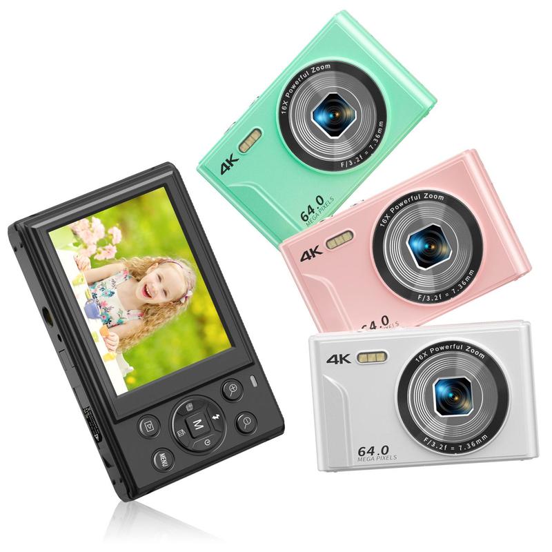 4K & 64MP Digital Camera, 16x Digital Zoom Camera with 32G Memory Card, Compact & Portable Mini Camera with Auto Focus for Pictures