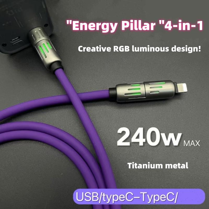 Four in one fast charging data cable gradient breathing light liquid silicone suitable for Apple 16 Huawei Xiaomi Typec