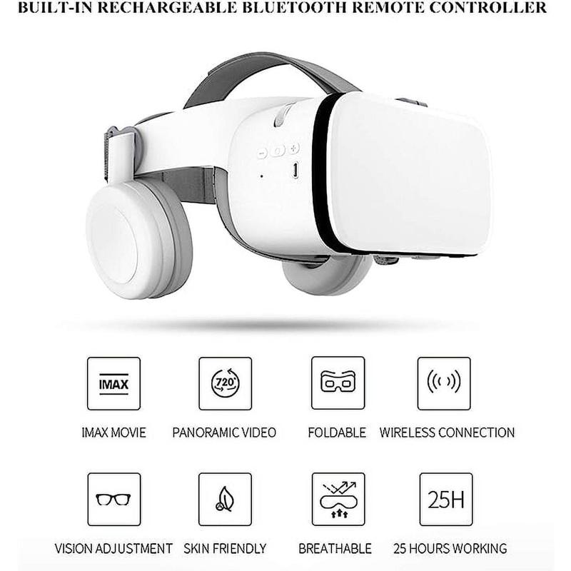 VR Headset for iPhone Apple Android PC Phone, 3D Virtual Reality Headset VR Goggles Glasses for Kids & Adult Play Game Watch 3D IMAX Movie, White