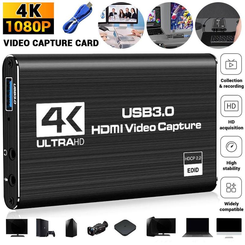 4K HD to USB 3.0 Video Capture Card Compatible Nintendo Switch 1080P 60FPS Cam Link Card Game Capture Card Adapter Screen Record Capture Device for Streaming, Gaming, Video Conference, Teaching, Live Broadcasting Accessories Camera Dongle Microphone Plug