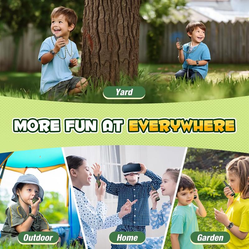 Walkie Talkies Toys for Kids 3-6,  Mini Walkies Talkie for 4 5 6 Year Old Kid Lanyard & Compass Whistle Outdoor Toys Christmas Birthday Gifts Stocking Stuffers for Kids Green Camo 2 Pack