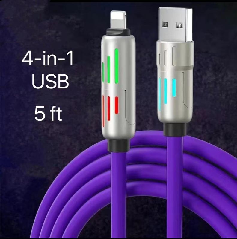 Four in one fast charging data cable gradient breathing light liquid silicone suitable for Apple 16 Huawei Xiaomi Typec