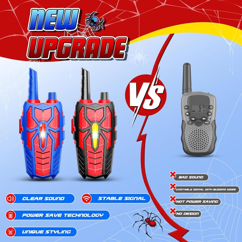 Spider Walkie Talkies : Christmas Birthday Gifts Walkie Talkies Toys f  Toddlers Outdoor Camping Toy Games .Safety light Clear calls  Easy to operate   Christmas gift