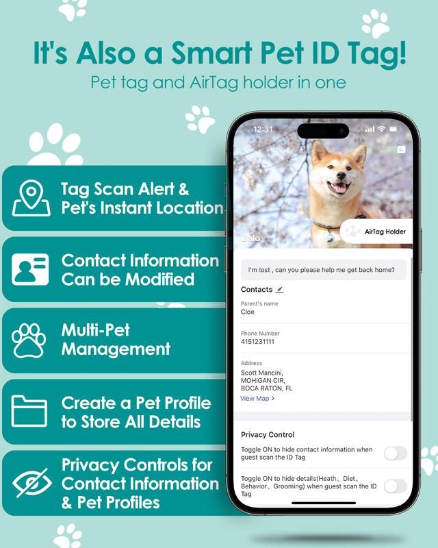 Pawview AirTag Anti-Lost Dog Collar Holder – Smart Pet Tracker with QR Code, GPS Location, App Control, Online Profile & Contact Info for Cats & Dogs iyoshop  dog