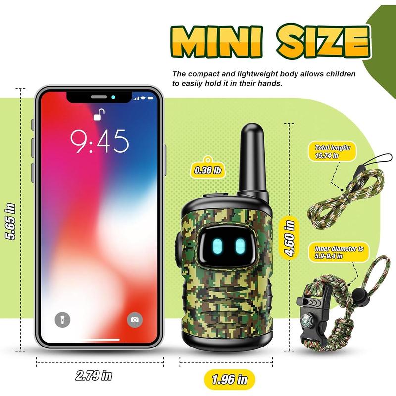 Walkie Talkies Toys for Kids 3-6,  Mini Walkies Talkie for 4 5 6 Year Old Kid Lanyard & Compass Whistle Outdoor Toys Christmas Birthday Gifts Stocking Stuffers for Kids Green Camo 2 Pack