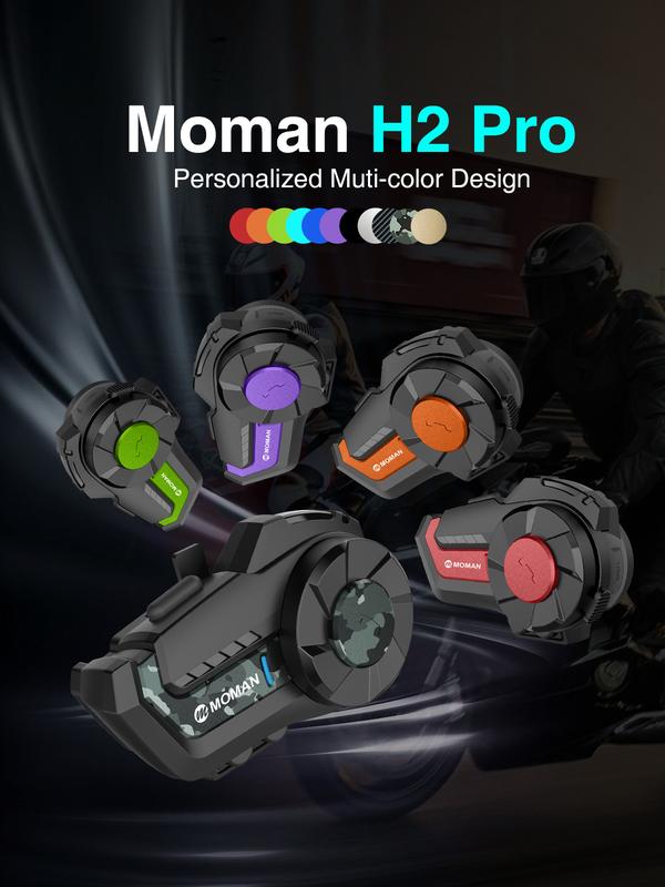 Moman H2 PRO Motorcycle Helmet Intercom，Multicolor Wireless Dirt Bike Helmet Communication System 1000M IP65 Waterproof DSP&CVC Noise Cancellation for Music FM Call