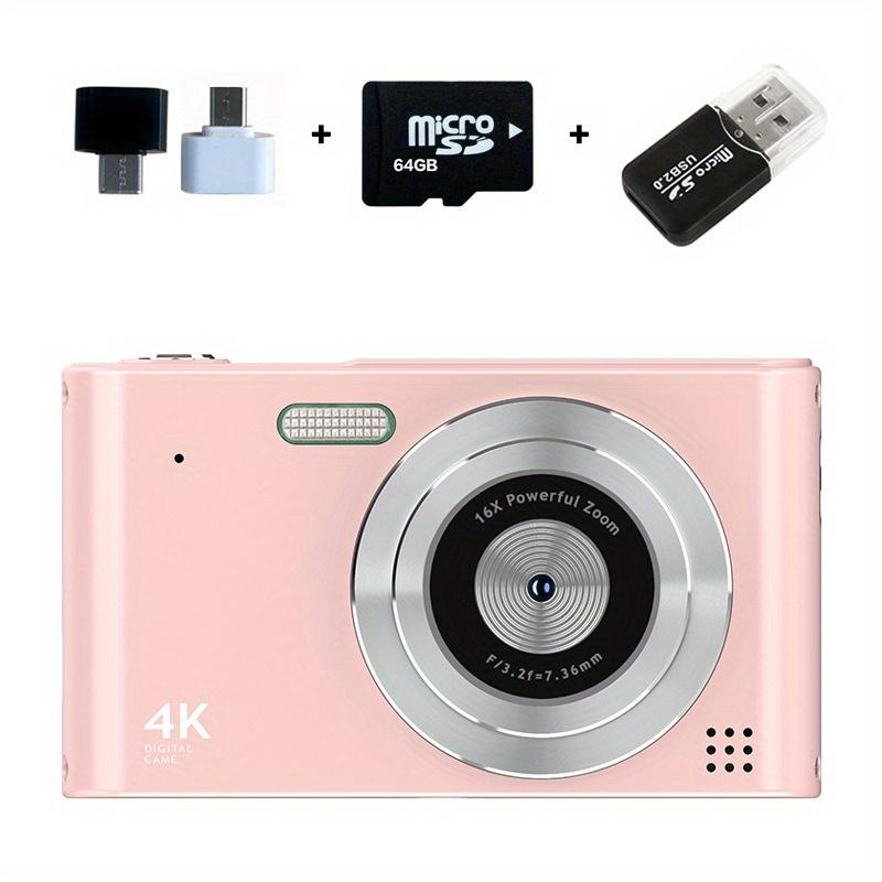 48MP 4K HD Digital Camera with 16x Digital Zoom, USB Charging and 2.4-inch LCD, Rechargeable Photography Camera for Vlogging and Beginners, Comes with 64G Memory Card - Perfect Christmas Gift