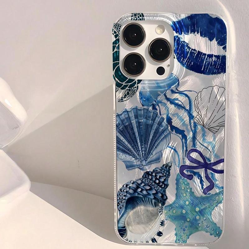 Sea Conch Pattern Phone Case, Waterproof & Anti-fingerprint Phone Cases, Shockproof Phone Protective Cover Compatible with iPhone 11 12 13 14 15 Pro Max