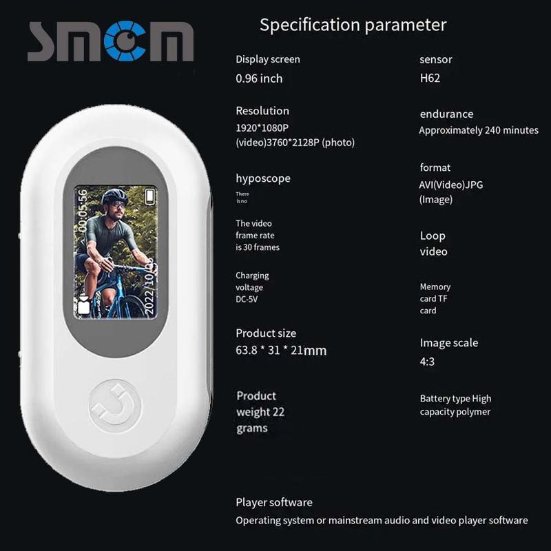 SMCM Portable Mini Sports Camera, 1080P HD Color Screen Back Clip Camera with Pet Collar, Outdoor Sports DV with 360 Degree Rotation for Photography, Video Recording