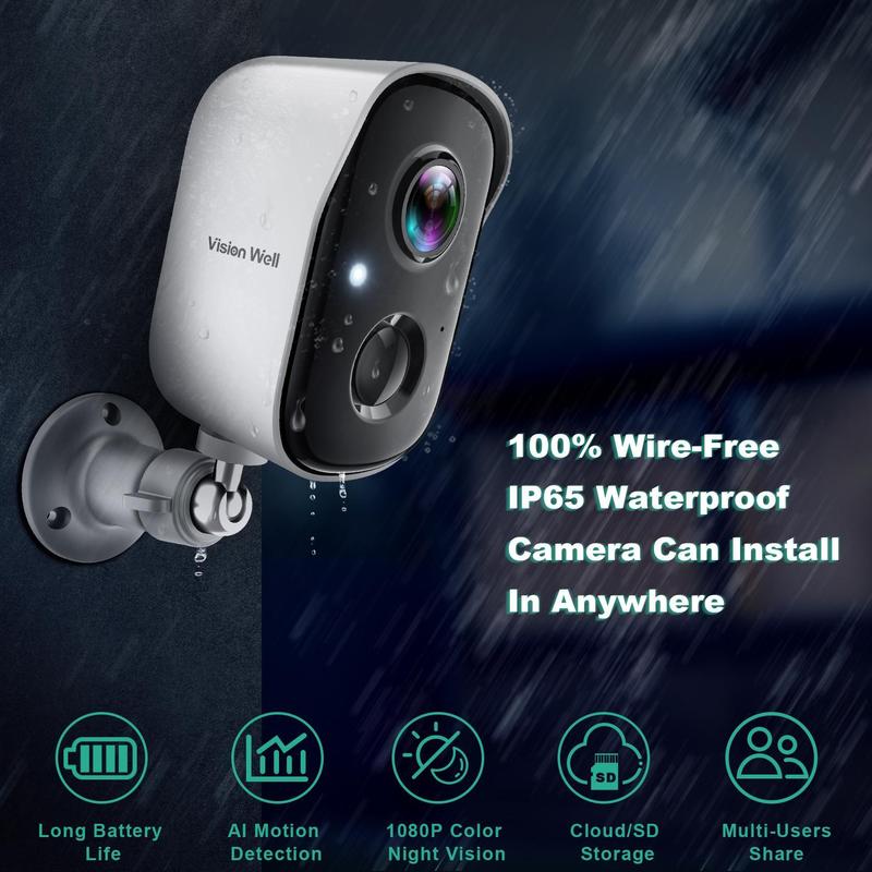 Vision Well Wireless Cameras for Home Outdoor Security, 1080P HD WiFi Security with Spotlight and Two-Way Audio