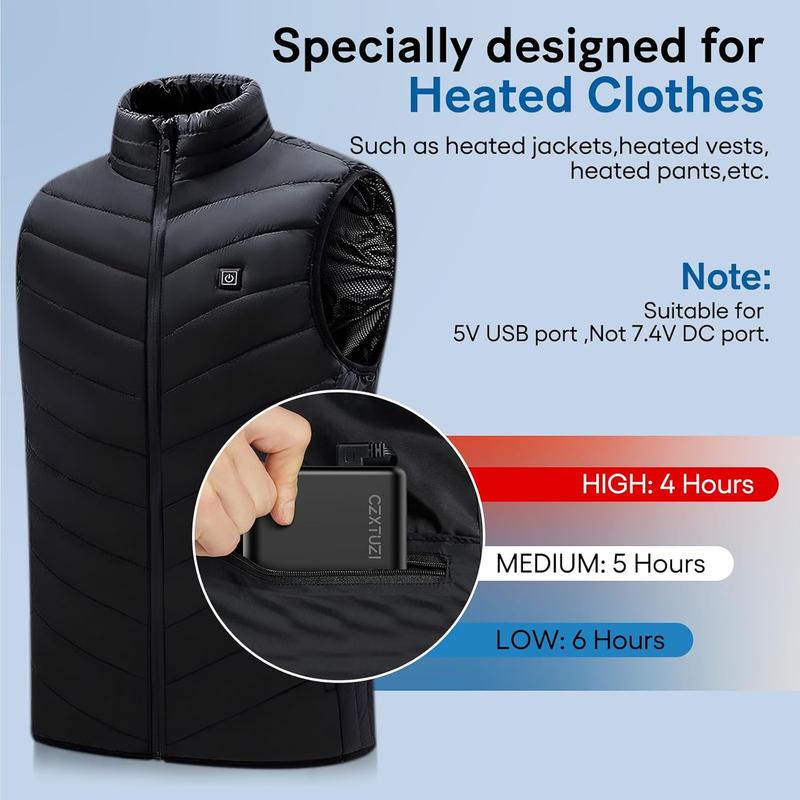 5V 2A 10000mAh Heated Vest  Pack,Fast  Portable Charger with Built in Cables,LCD Display Power  for Heated Jacket Heated Clothing   iPad etc.