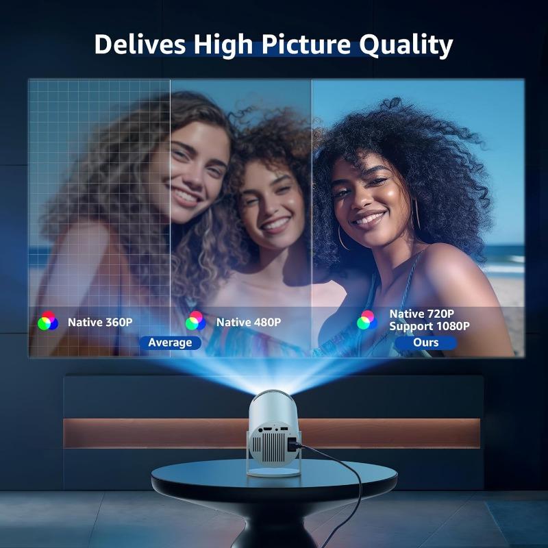 Portable 4K UHD Projector, 180°Rotatable WIF16 Bluetooth5.0 Projector Multifunctional Projector for Home Theater,Outdoor, Presentations