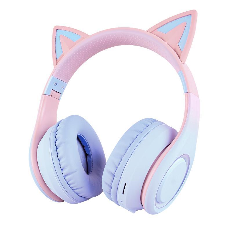 Cute Cat Ear Design Wireless Headphone, Over-ear Design Bluetooth-compatible Headphone with Microphone, Rechargeable Headset for Gaming, Sports, Office