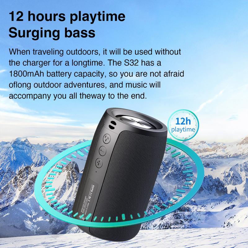 Portable Bluetooth Speakers, Wireless Speaker，S32 Samll Outdoor Speaker, Waterproof IPX5, Stereo Pairing USB MIC TF Card AUX for iOS Andriod Gift for Men，Kids -Black