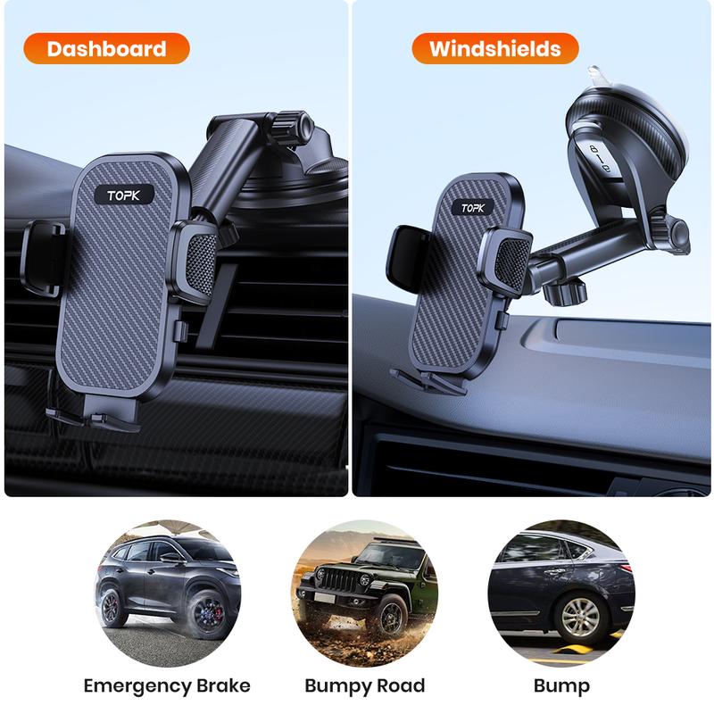 TOPK D42N Car Phone Mount, Upgraded Support Full-range Adjustment Cell Phone Holder for Dashboard Hands-Free Automobile Compatible with All Smartphones Accessories Cellphone Stand Adjustable