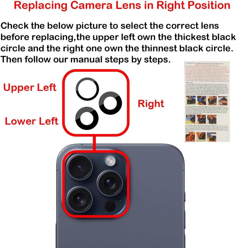 Original OEM Back Rear Camera Glass Lens Replacement for iPhone 15 Pro Max 6.7-inches with Adhesive Preinstalled and Repair Tools Set