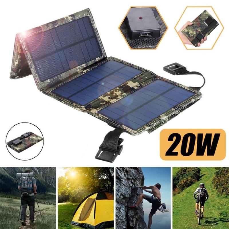 Portable Solar Powered Power Bank, 20W Foldable Solar Charger, IP65 Waterproof Solar Power Bank, Cellphone Mobile Charging Power Bank, Outdoor Camping Hiking Phone Charger, Summer Gift for Friend