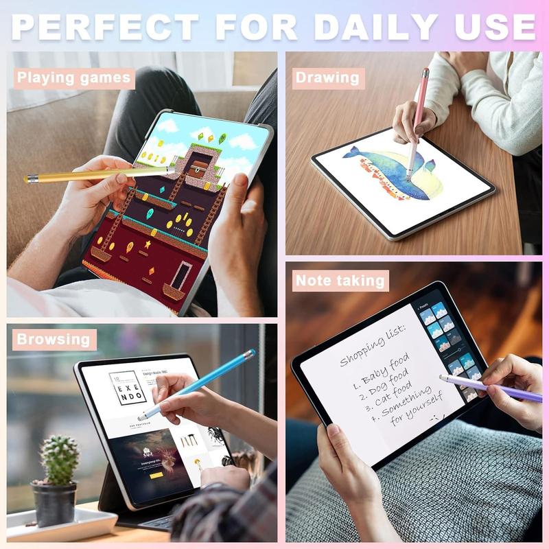 2 in 1 Stylus Pen, Fiber Tips & Rubber Tips Touch Screen Pen, Universal Stylus Pen for iPad iPhone Tablet Samsung Galaxy Touch Screen Device