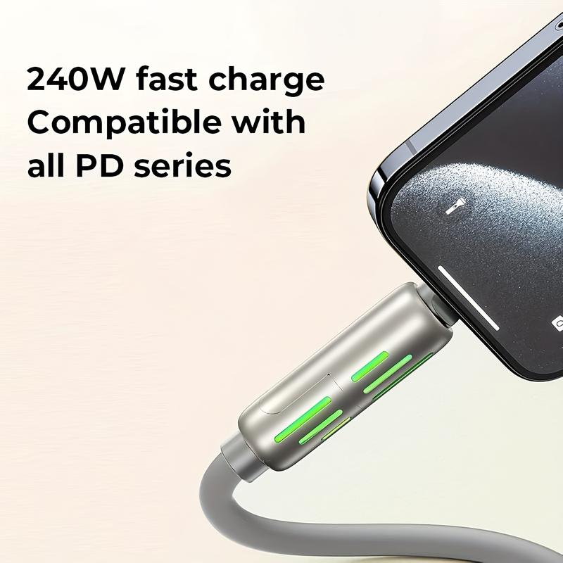 240W 4-In-1 USB C Cable Multi-Function 4-In-1 Charging Cable USB C Charger Cable With Breathing Light Type C Port For Multi-Device Charging Multifunctional USB-C Breathing Light data sync universal  charger data cable