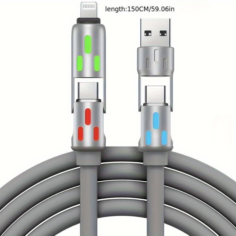 240W 4-In-1 USB C Cable Multi-Function 4-In-1 Charging Cable USB C Charger Cable With Breathing Light Type C Port For Multi-Device Charging Multifunctional USB-C Breathing Light data sync universal  charger data cable