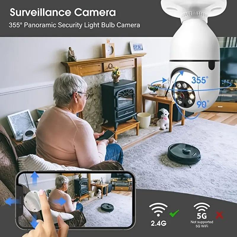 2.4G 5G Dual Band 1080P HD Smart WiFi Indoor Security Camera, E27 Motion Alarm & Auto Tracking Camera, Wireless Home Security System