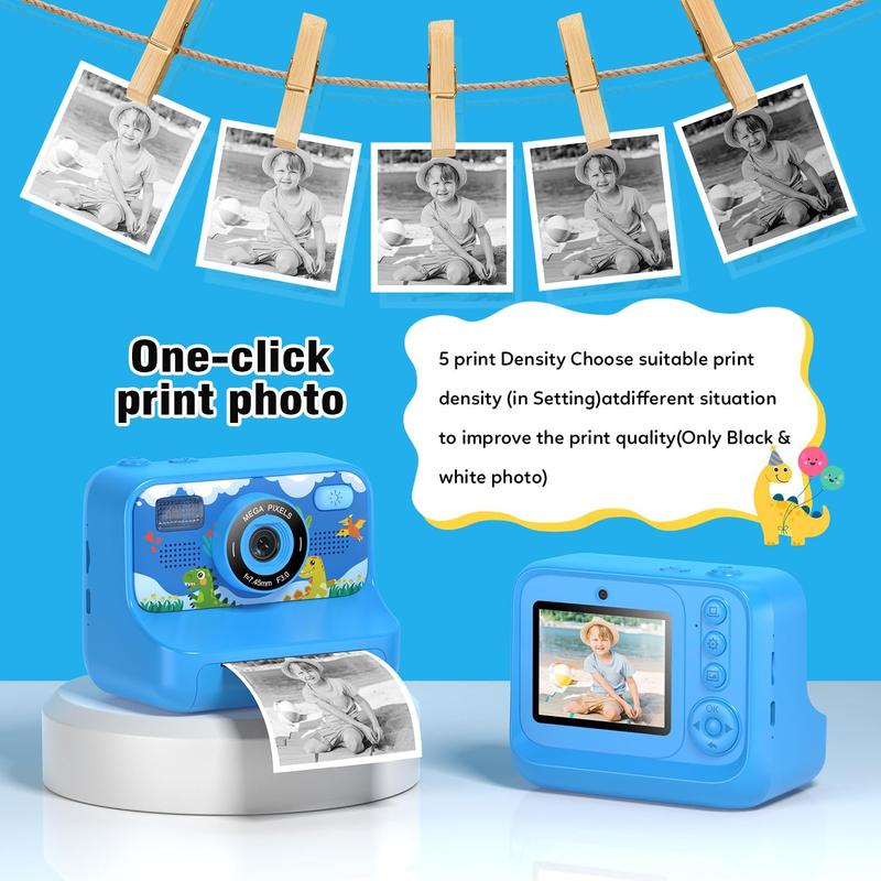 Instant Print Camera for Kids Age 3-12 Girls Boys 1080P HD Digital Video Cameras with 5 Print Paper & 32G Card Toddler Portable Travel Toys Camera for Christmas Birthday Gifts