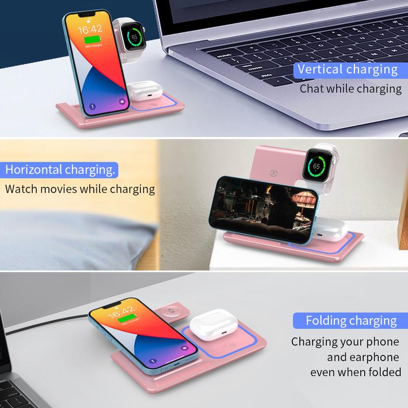 BlackFriday 3 in 1 Fast Charging Station, Folding Travel Wireless Charger Stand for iPhone 15,14,13,12,11 Pro Max Plus,X,XR,XS Max,SE,8 Plus,Apple Watch 1-8,Airpods 3 2 Pro fast charge