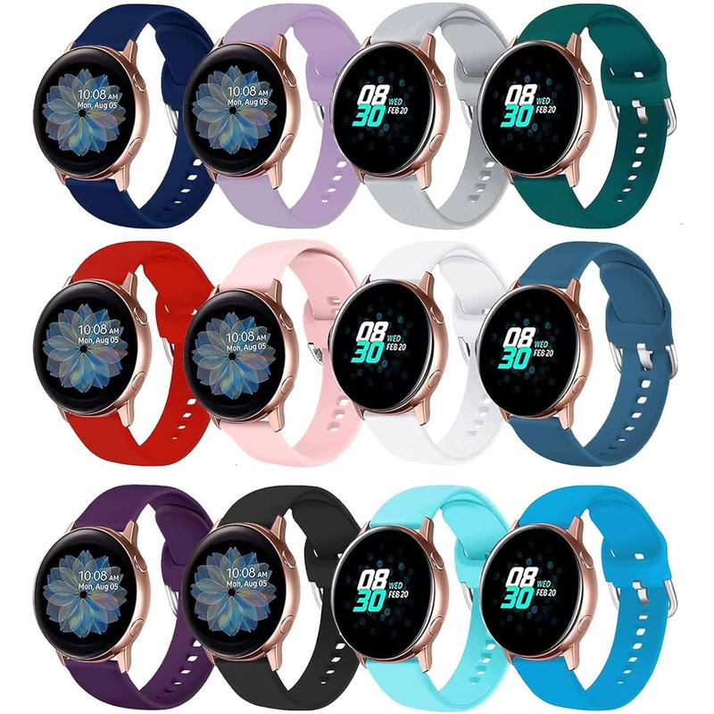 12 Color Bands Compatible with Samsung Galaxy Watch Active 2 Galaxy Watch 4 Galaxy Watch 5 Galaxy Watch 6 40mm 44mm, Galaxy Watch 4 6 Classic Galaxy Watch 5 Pro Watch 3 41mm, 20mm Soft Silicone Sport Strap for Women Men