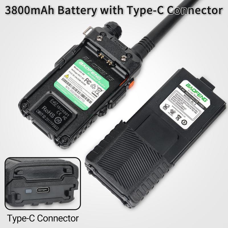 UV-5R Battery 3800mAh USB-Charging Extended Battery UV5R BF-8HP UV-5R Series Radios High Capacity Battery with Type-Charging (2)