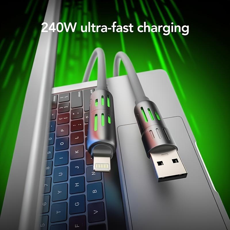 240W 4-In-1 USB C Cable Multi-Function 4-In-1 Charging Cable USB C Charger Cable With Breathing Light Type C Port For Multi-Device Charging Multifunctional USB-C Breathing Light data sync universal  charger data cable