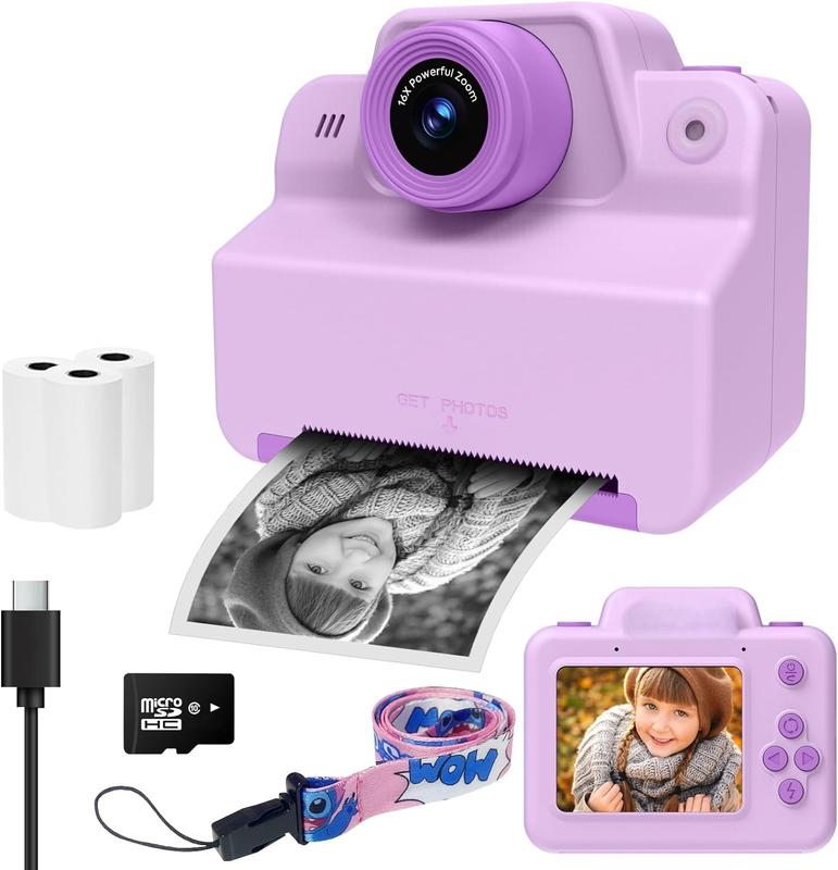 Instant Print Camera for Kids, Toddler Kids Camera Instant Print for 3 4 5 6 7 8 9 10 Years Old Girl Christmas Birthday Gifts, Portable Kid Children Digital Travel Camera Toys for Girls Age 3-12