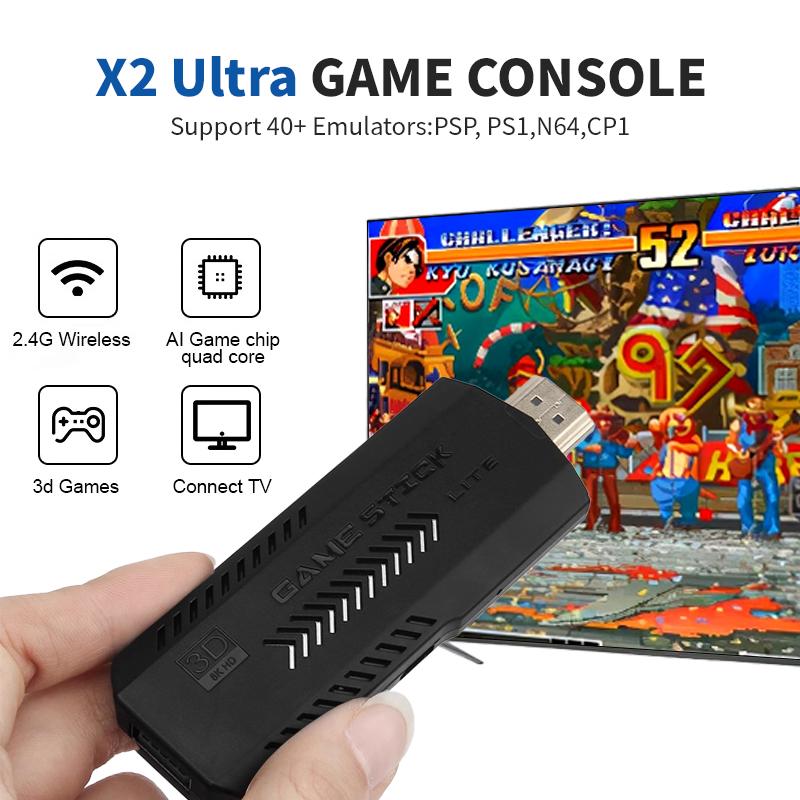 X2 PRO 128G Retro Game Stick, Pre-loaded with 40,000+ Classic Games, 40+ Simulators, 4K HDMI HD Output, Dual 2.4G Wireless Controllers, Plug & Play Adapter Cable 128 g Console Gamepad