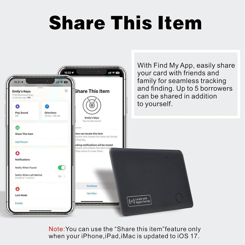 Wallet Tracker Card, Wireless Charging Wallet Finder. Works with Apple Find My (iOS Only), Item Tracker for Wallet, Luggage Tags, Phone, Passports and More, Waterproof