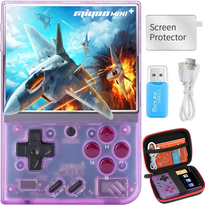 Miyoo Mini Plus,Retro Handheld Game Console with 64G TF Card,Support 10000+Games,3.5-inch Portable Rechargeable Open Source Game Console Emulator with Storage Case.(Purple) Compact Charging