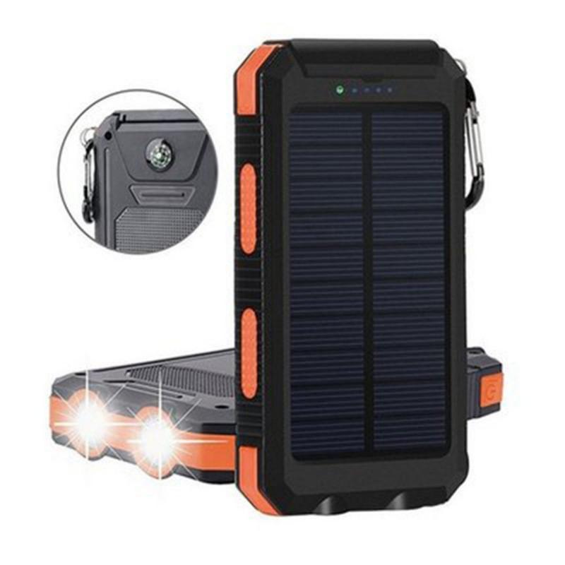 Solar Charger Power Bank, Portable Charger Fast Charger Dual USB Port Built-in Led Flashlight and Compass for All Cell Phone and Electronic Devices