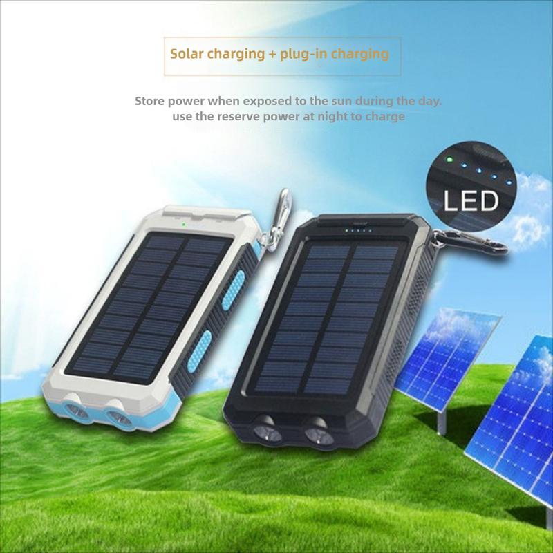 Solar Charger Power Bank, Portable Charger Fast Charger Dual USB Port Built-in Led Flashlight and Compass for All Cell Phone and Electronic Devices