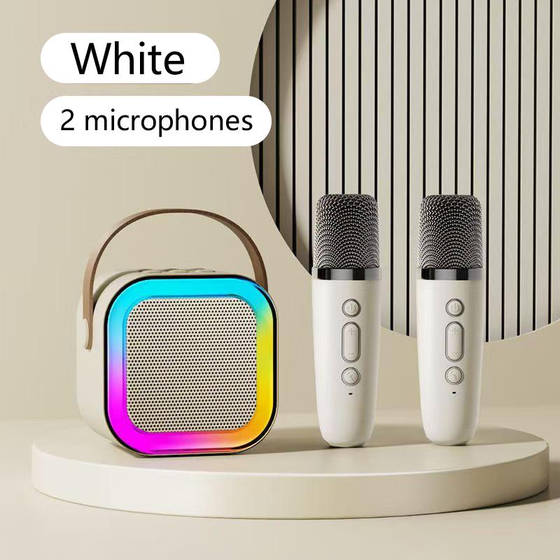 Portable Mini Karaoke Speaker with 2 Microphones, Rechargeable Wireless Outdoor Speaker with RGB Light, 3D Surround Sound Home Singing Karaoke Wireless Outdoor Audio Speaker for Smartphone, PC & More