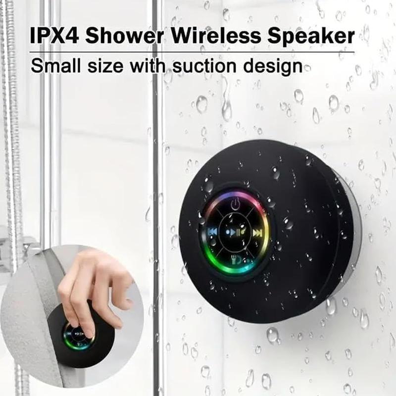 Bluetooth Shower Speaker, Portable Bluetooth Speakers, IPx4 Waterproof Wireless Speaker with LED Light, Floating, True Wireless Stereo for Kayak, Beach, Gifts for unisex -Black