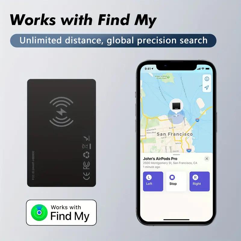 Wallet Tracker Card, Wireless Charging Wallet Finder. Works with Apple Find My (iOS Only), Item Tracker for Wallet, Luggage Tags, Phone, Passports and More, Waterproof