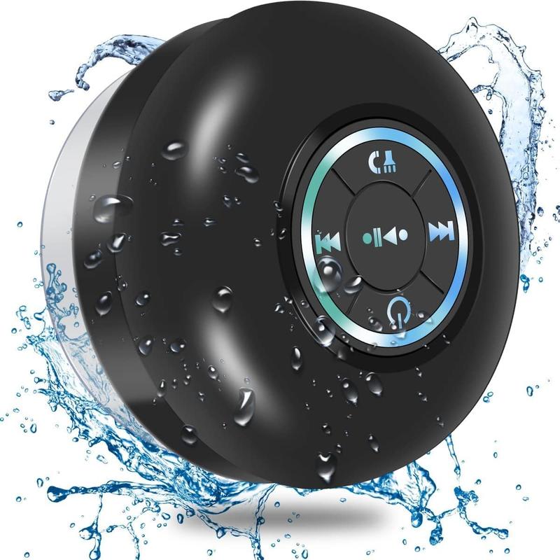 Bluetooth Shower Speaker, Portable Bluetooth Speaker 360 HD Surround Sound, Waterproof Wireless Speaker with Suction Cup, Colorful LED Lights, Built-in Mic, Shower Radio for Party, Travel, Beach