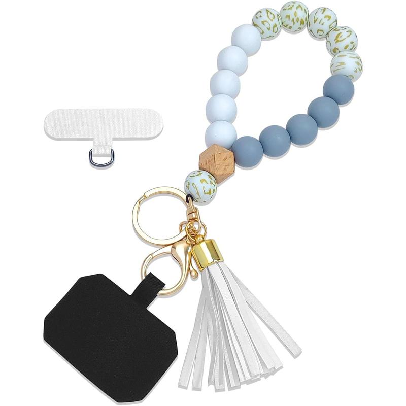 Phone Lanyard Silicone Beaded Phone Wrist Strap Cute Elastic Cell Phone Wristlet Chain Bracelet with 2 Tether Tab