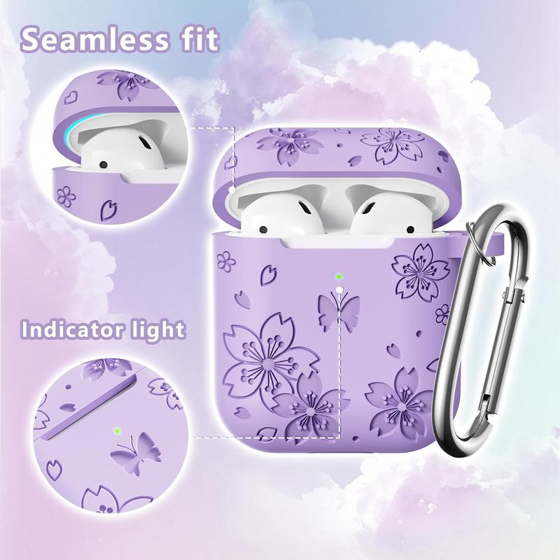 Compatible with Airpod Case - Butterfly  Engraved Design for Airpods Case 2nd 1st Generation -  Case for Airpods 2nd Generation Case with Cleaner Kit & Keychain (Purple)