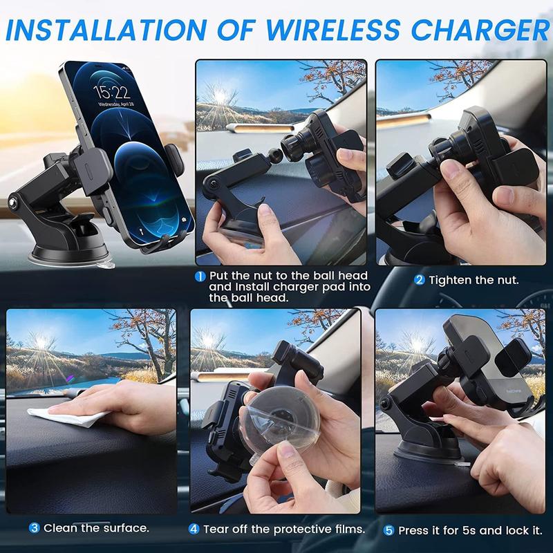 Car Phone Holder, Wireless Car Charger with Automatic Clamping Function, Auto Sensing Car Wireless Charger Phone Holder, Car Accessories for Travel